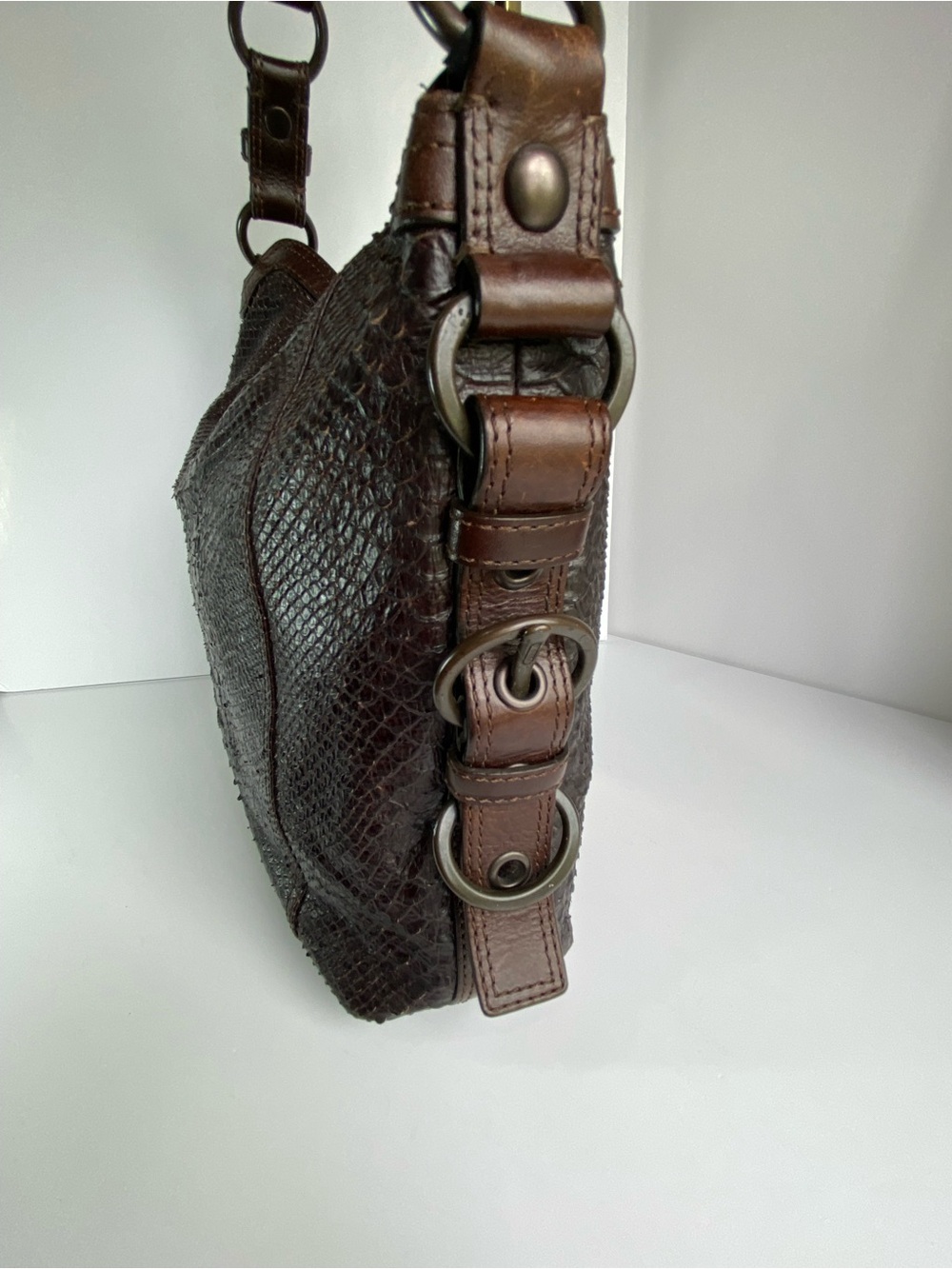Coach Python Embossed Studded Chelsea Turnlock Dark Brown - Picture 5 of 13